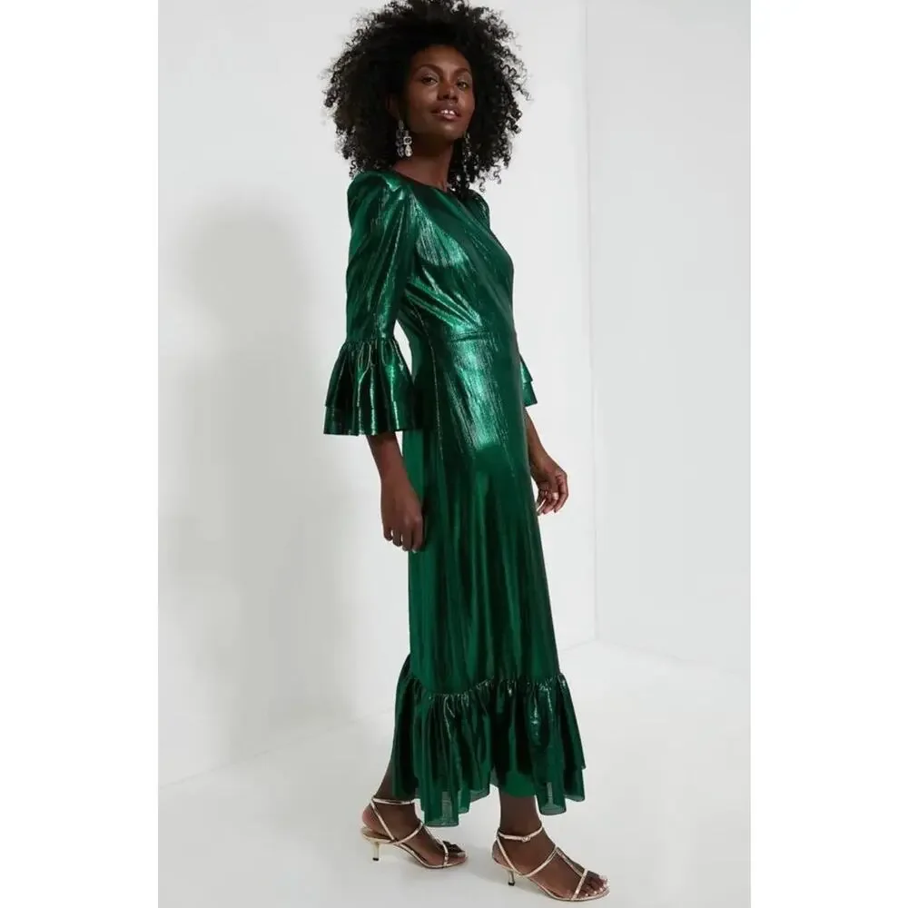 TUCKERNUCK Pomander Place Emerald Crinkle Lurex Lillith Dress NWT Size Medium - Picture 4 of 9